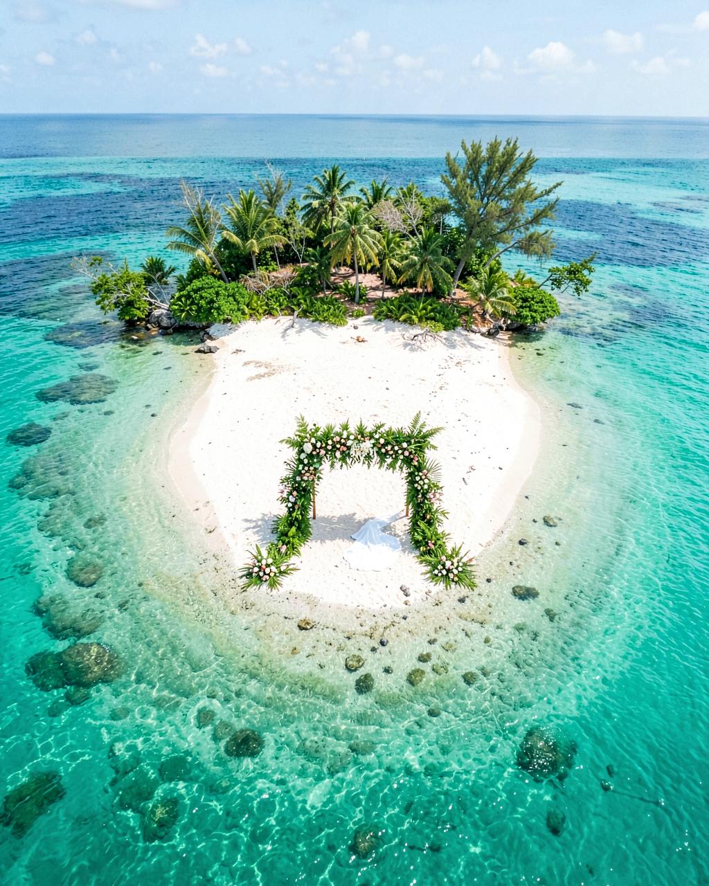 Island wedding setting on a Thai island with turquoise water